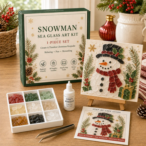 🎄DIY Christmas Sea Glass Art Kit | All-Inclusive Mosaic Set with Sea Glass, Adhesive, Sturdy Base & Festive Holiday Designs ✨