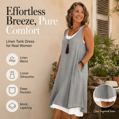 💃Women's Casual Loose Sleeveless Fake Two Piece Tank Dress