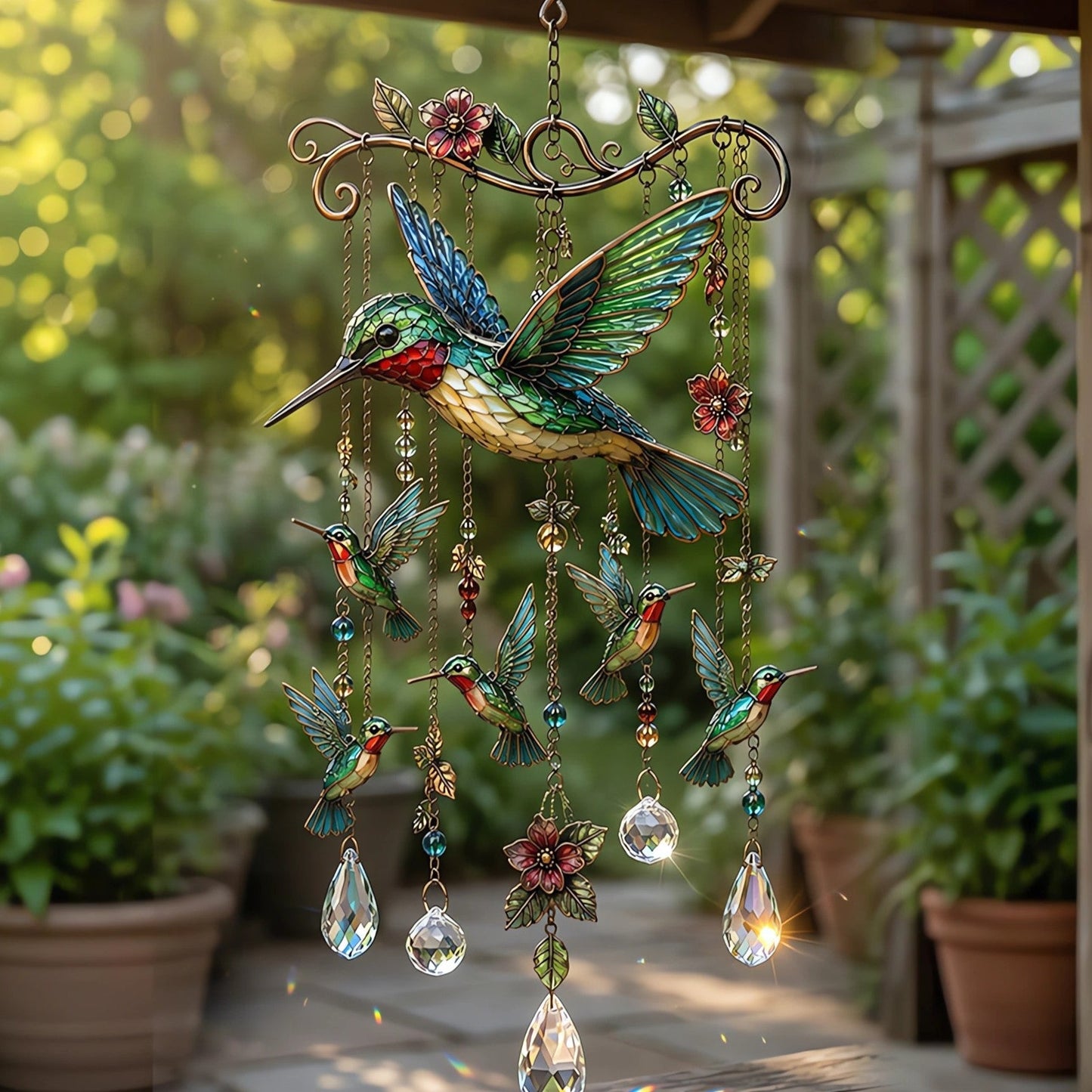 🐦Stained Hummingbird Wind Chime – A Heavenly Melody for Your Garden