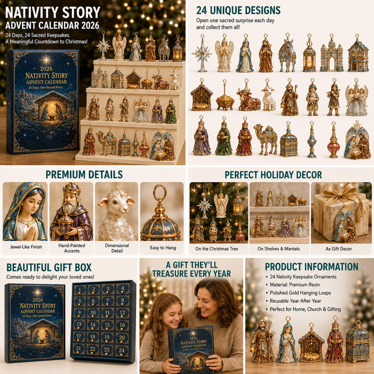 2027 Fellime®Nativity Story Advent Calendar – 24-Day Christmas Countdown Ornament Set