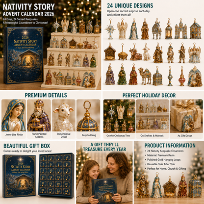 2027 Fellime®Nativity Story Advent Calendar – 24-Day Christmas Countdown Ornament Set
