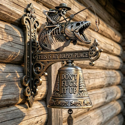 🎣 This Is My Happy Place -Skeleton Fishing Wall Bell