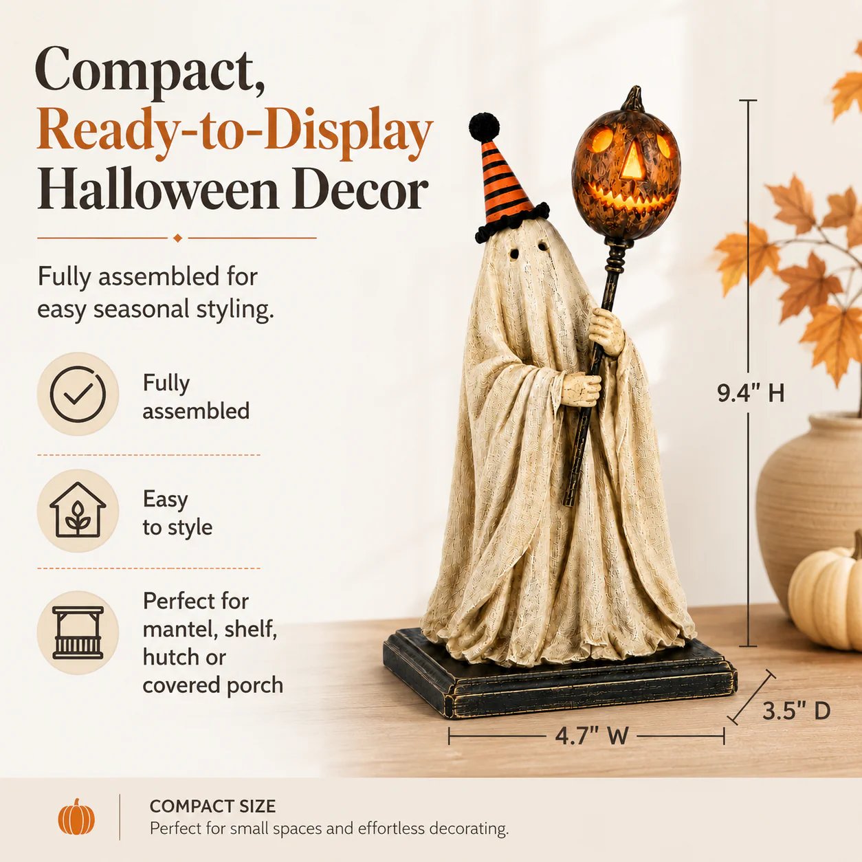🎃✨Lighted Vintage Ghost Figurine with Glowing Pumpkin Staff