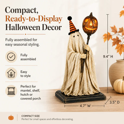 🎃✨Lighted Vintage Ghost Figurine with Glowing Pumpkin Staff
