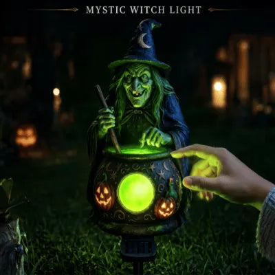 Halloween Solar Witch Cauldron Garden Stake Light
