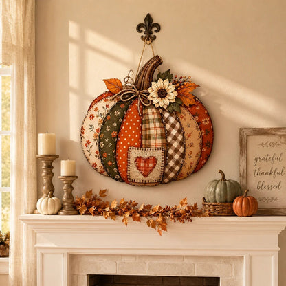 🍂🎃Autumn Retro Patchwork Pumpkin Door Hanging with Lights