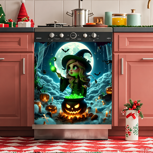 Reusable Halloween-Themed Magnetic Dishwasher Cover – Kitchen Decor for a Spooky Atmosphere