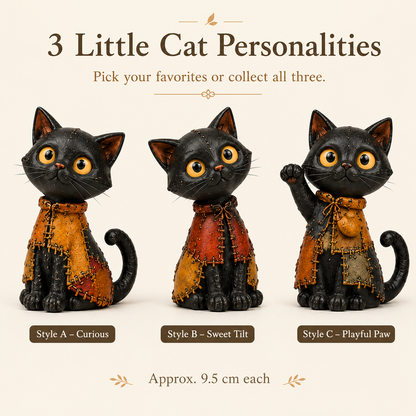 Whimsical Patchwork Black Cat Family