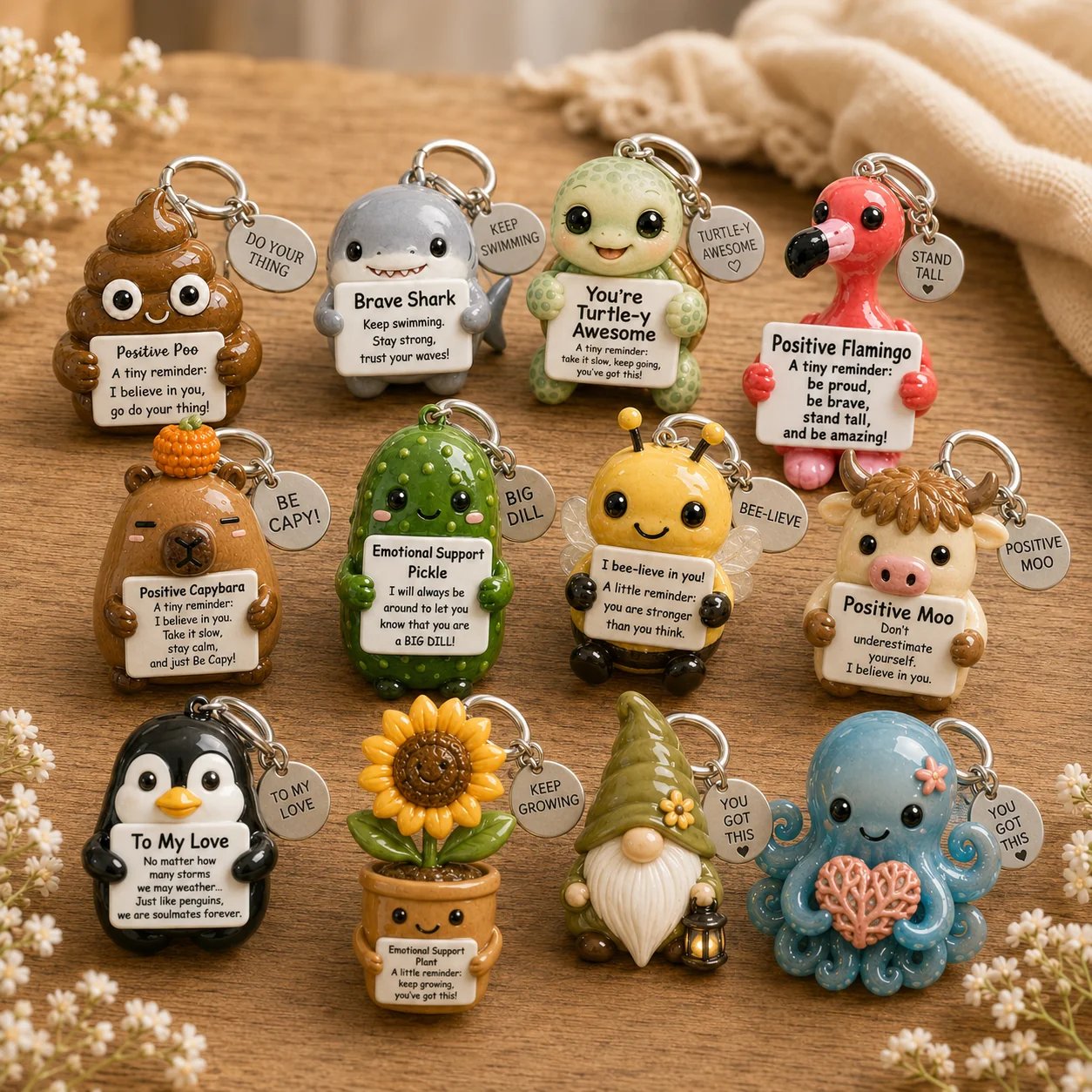 💖 Positive Reminder Keychains – Small Words, Big Comfort