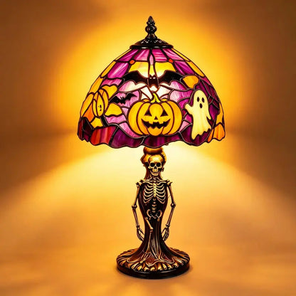 🎃 Halloween Stained Glass Skeleton Table Lamp | USB Gothic Night Light