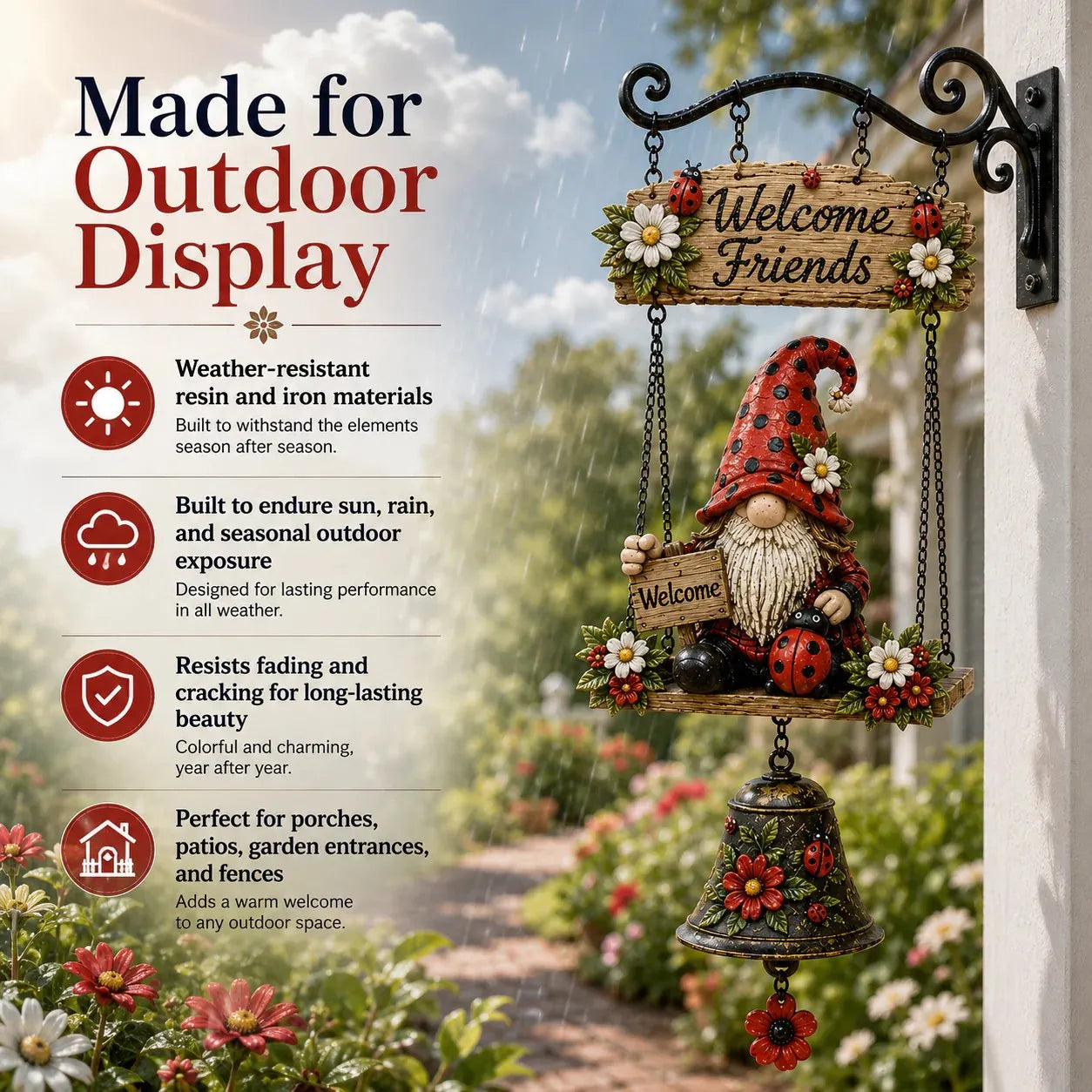 🔥Limited time 50% OFF – Rustic Garden Gnome Bell Outdoor Decor 🐞🌼