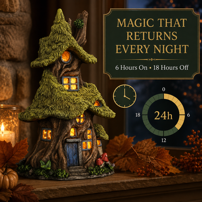 Whimsical Lighted Enchanted Moss Tree House with Timer