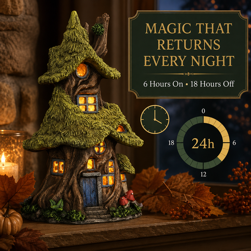 Whimsical Lighted Enchanted Moss Tree House with Timer