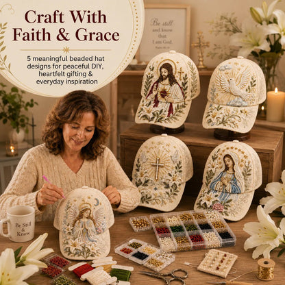 ✝️🧢 Premium Christian Faith Beaded Hat DIY Kit | Luxury Flocked Canvas with Scratch-Resistant Non-Fading Pearl Beads DIY Handmade Devotional Cap Decor 🕊️🪡✨