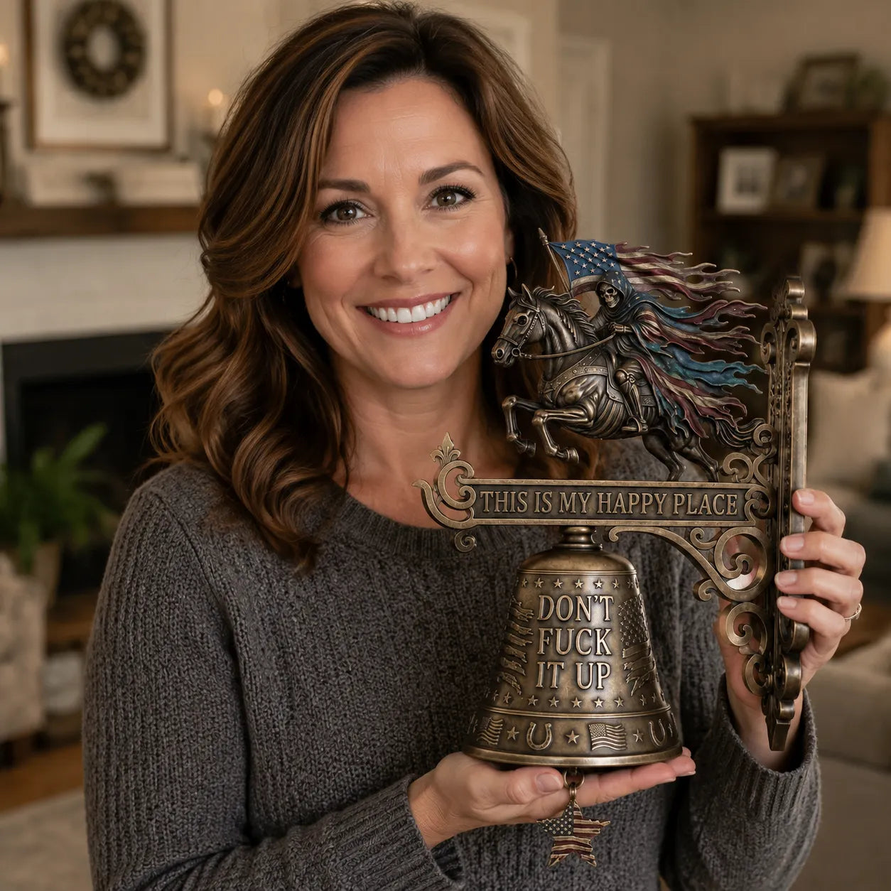 "This Is My Happy Place Don't Fcuk It Up" – USA 250th Anniversary Patriotic Rider Wall Bell