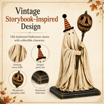 🎃Lighted Vintage Ghost Figurine with Glowing Pumpkin Staff
