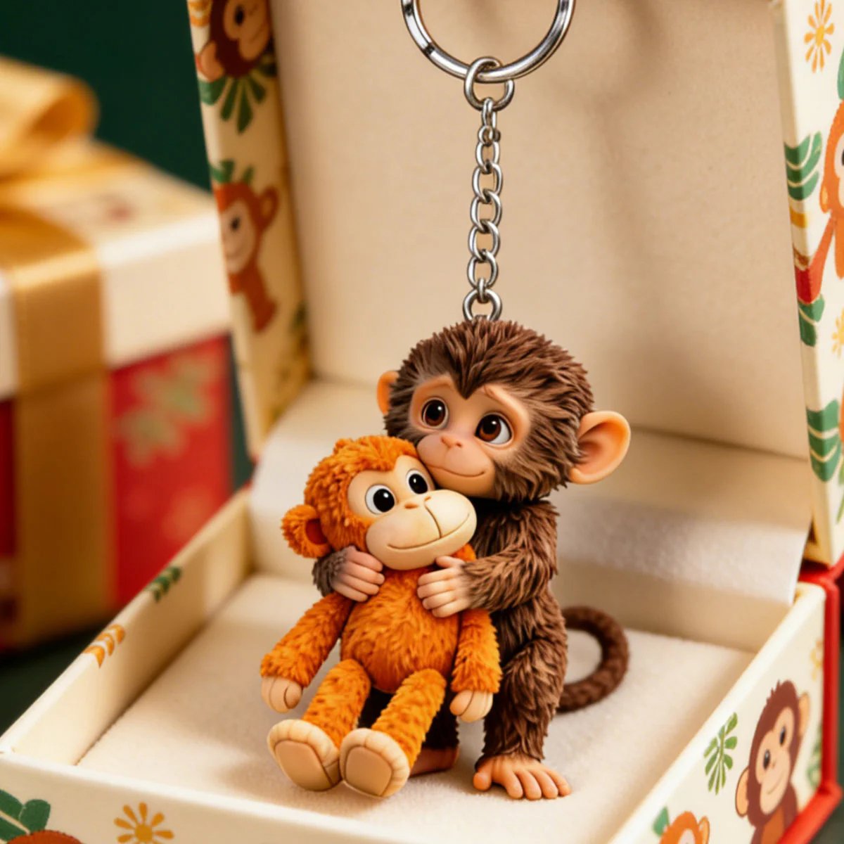 🐵💕Viral Punch Monkey Hugging Monkey Keychain - Emotional Gift for Animal Lovers, Family, Friends, Loved Ones🎁