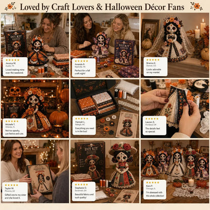 Day of the Dead Patchwork Doll DIY Kit | Handmade Fabric Craft with Floral Details