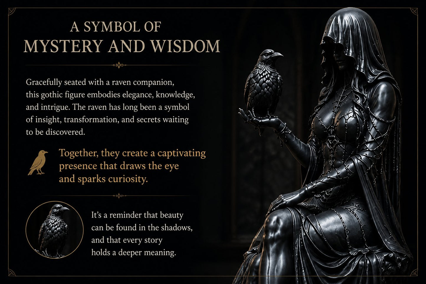 🖤 Gothic Raven Shelf Sitter Statue – A Symbol of Mystery, Wisdom & Dark Elegance
