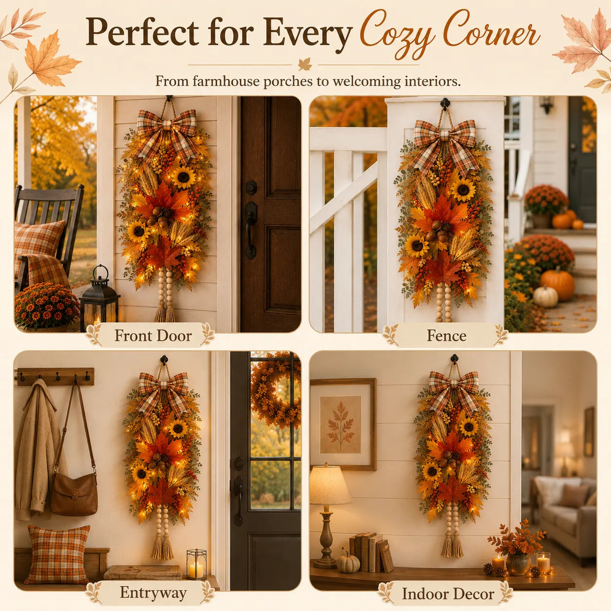🍂✨Country-Style Harvest Door Hanging Decoration with Warm Lights