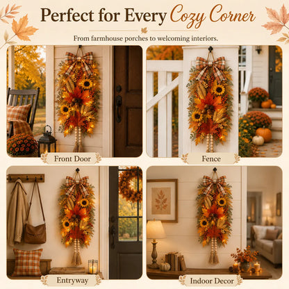 🍂✨Country-Style Harvest Door Hanging Decoration with Warm Lights