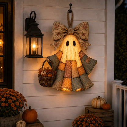 Lighted Vintage Patchwork Ghost Door Hanger