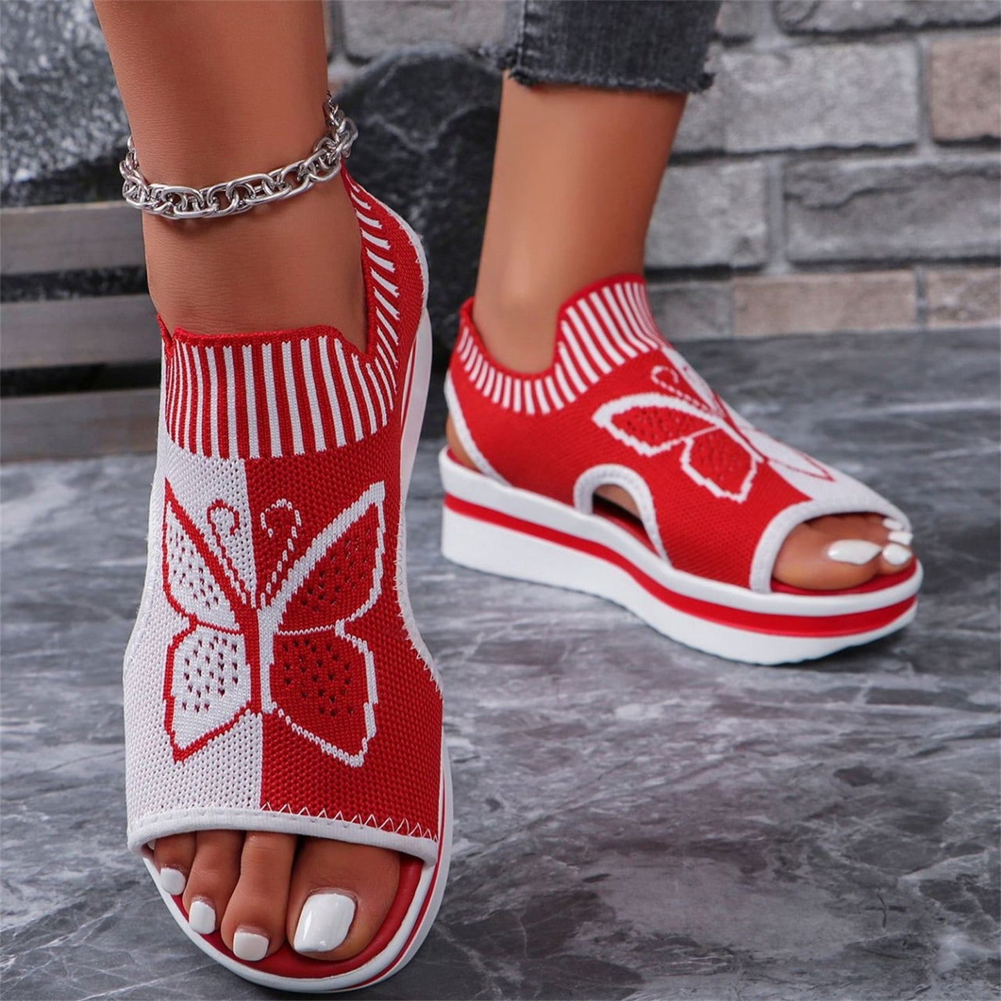 Norvail Woven Butterfly Cutout Toe Sandals ,Casual Breathable Butterfly Slip On Platform Sneaker Sandals, Thick Sole Peep Toe Summer Walking Casual Beach Sandals, Vacation Shoes for Women Summer