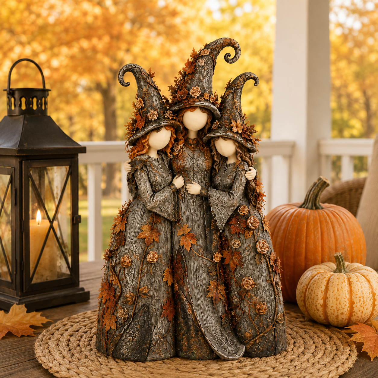 🍂Vintage Autumn Witch Sisters Sculpture