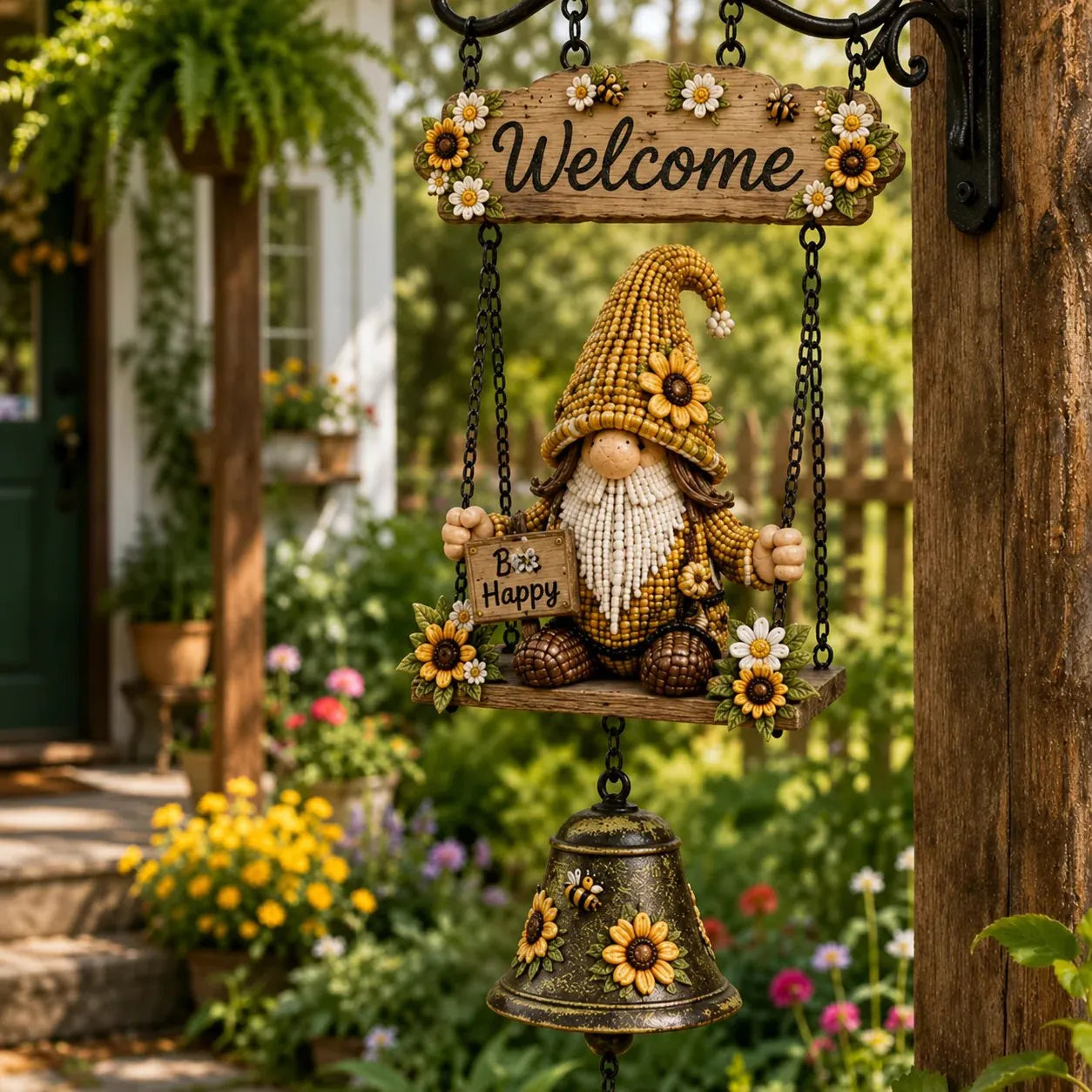 🔥Limited time 50% OFF – Rustic Garden Gnome Bell Outdoor Decor 🐞🌼