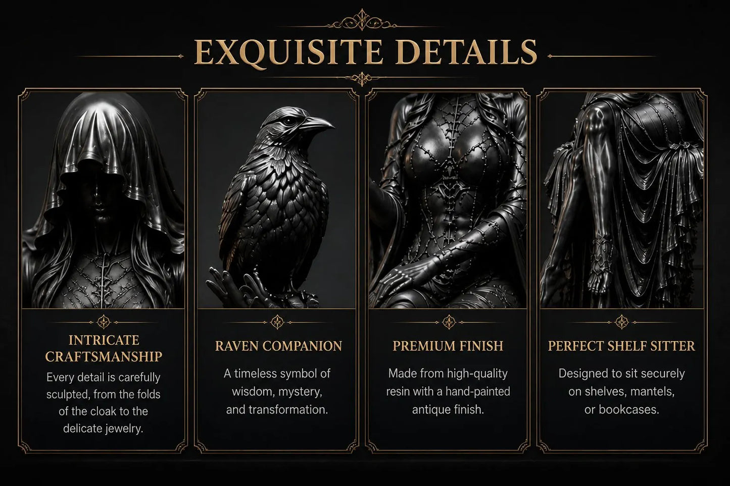 🖤 Gothic Raven Shelf Sitter Statue – A Symbol of Mystery, Wisdom & Dark Elegance