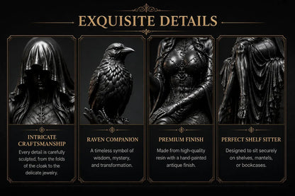 🖤 Gothic Raven Shelf Sitter Statue – A Symbol of Mystery, Wisdom & Dark Elegance