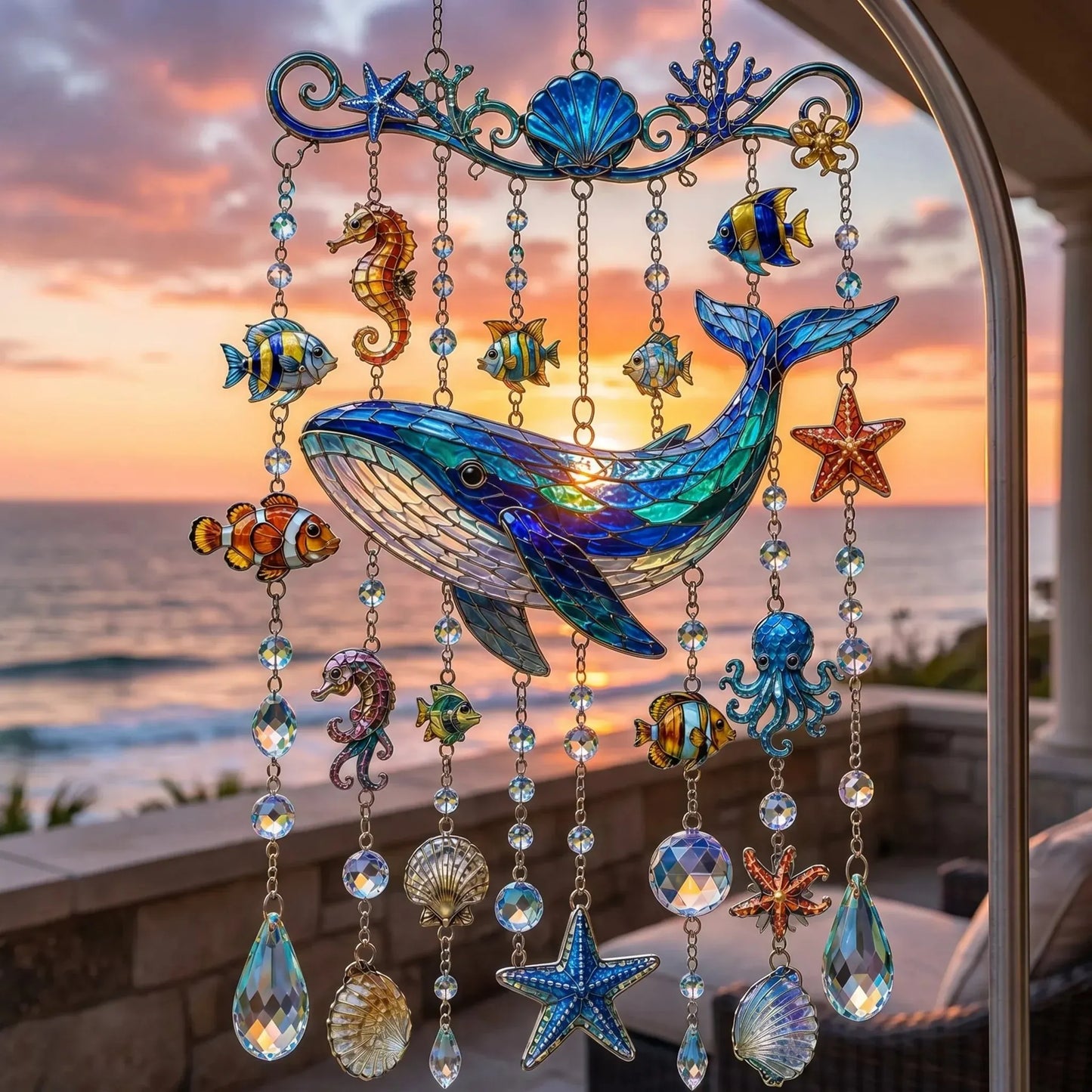 🐋 Ocean-Themed Crystal Wind Chime – Bring the Ocean Glow to Your Garden (📦Buy 2 Free Shipping)