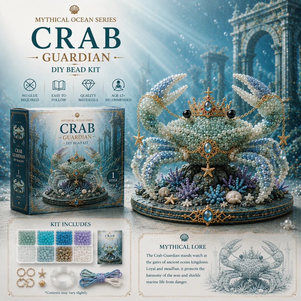 🌊Mythical Ocean DIY Bead Kit | 3D Sea Creature Craft Set – 12 Designs, Beginner Friendly
