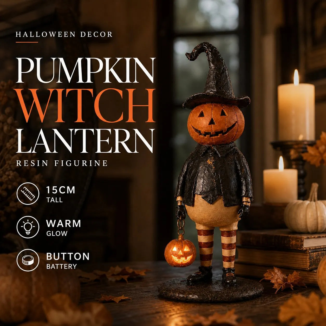 🎃 Pumpkin Witch Lantern Halloween Statue