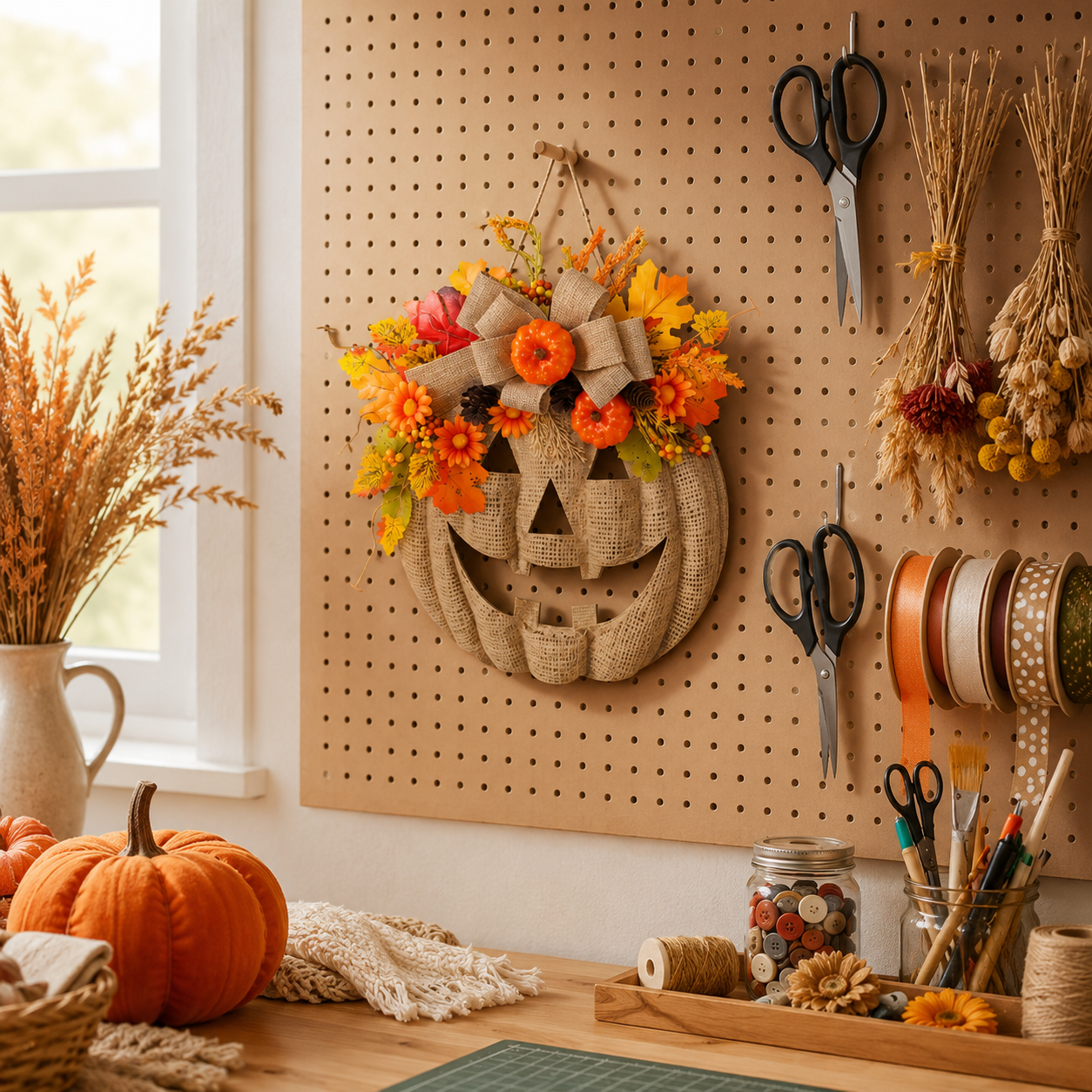 Lighted Burlap Pumpkin Wreath 🎃✨ Cozy Fall Door Decor with Warm LED String Lights