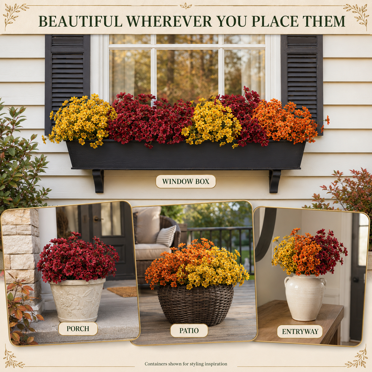 Artificial  Fall Flowers Faux Mums for Outdoor Planters