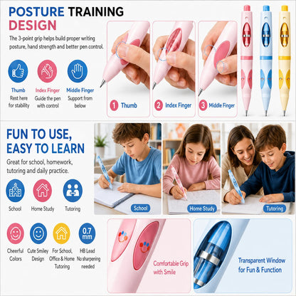 ✏️Ergonomic Writing Trainer Pen – Posture-Correcting Pencil with 12 Refills