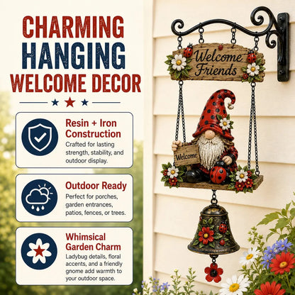 🔥Limited time 50% OFF – Rustic Garden Gnome Bell Outdoor Decor 🐞🌼