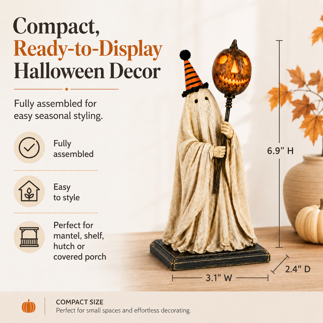 🎃Lighted Vintage Ghost Figurine with Glowing Pumpkin Staff