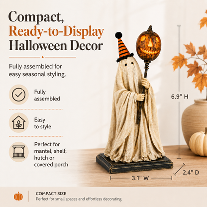 🎃Lighted Vintage Ghost Figurine with Glowing Pumpkin Staff