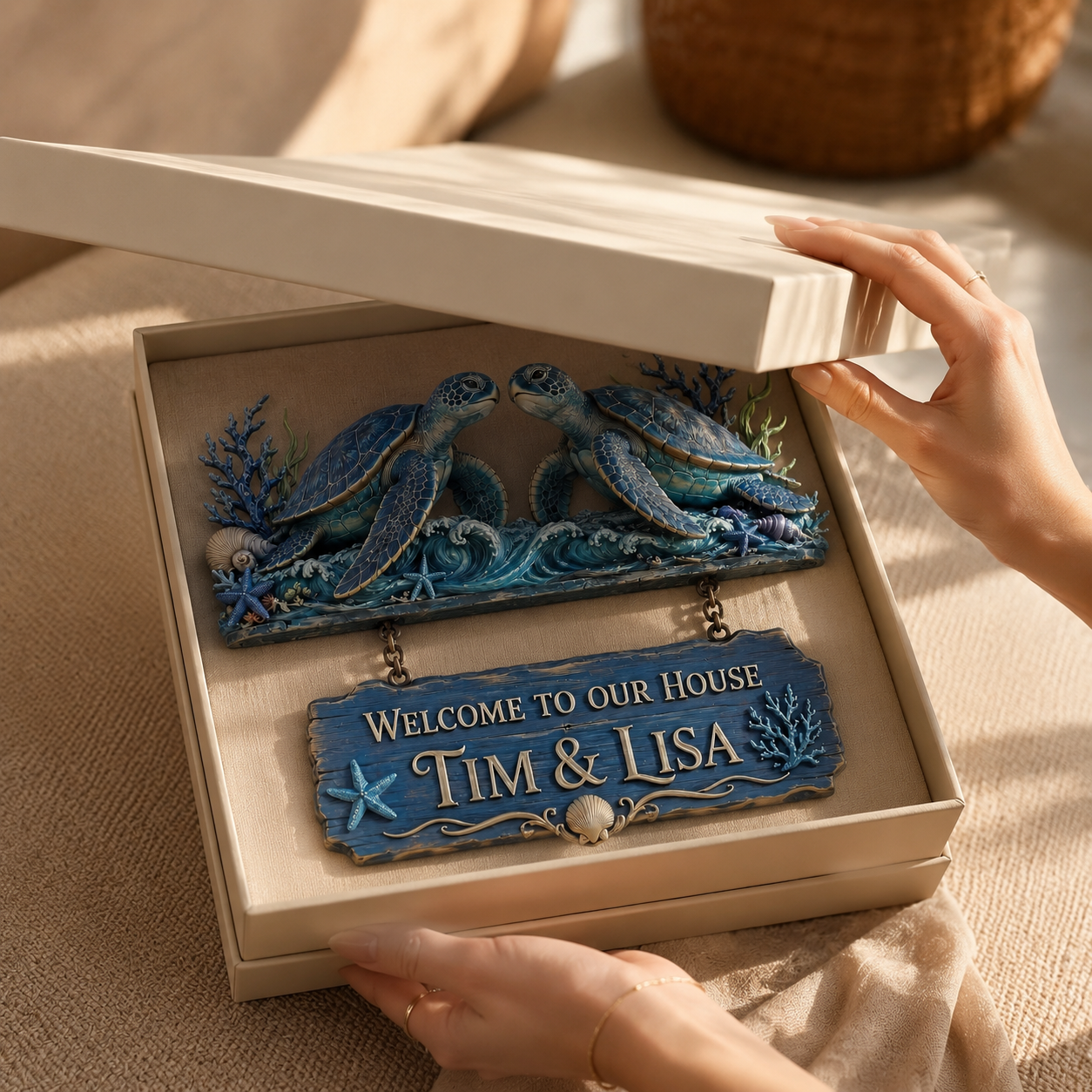 🐢 Personalized Nautical Sea Turtle Welcome Sign – Coastal Wall Decor for Home