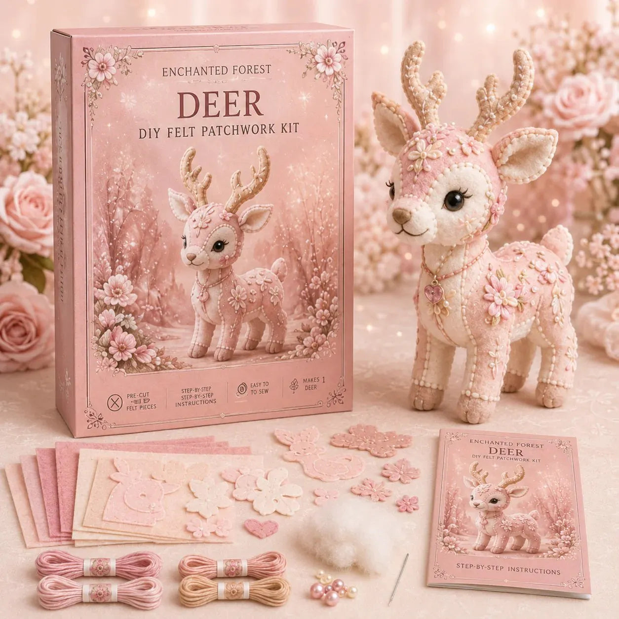 💗Pink Woodland Friends DIY Felt Sewing Kit – Make Your Own Cute Animal