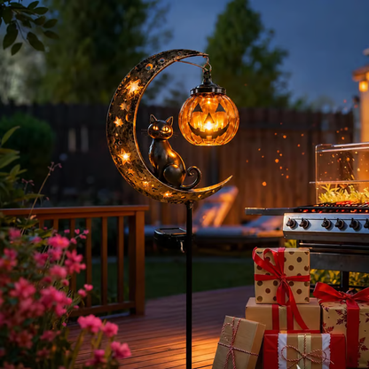 🎃Solar Halloween Black Cat & Pumpkin Moon Garden Stake Light