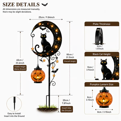 🎃Solar Halloween Black Cat & Pumpkin Moon Garden Stake Light