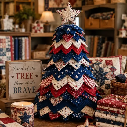 🎄Americana Christmas Tree Quilt Kit – Easy Layered Fabric Holiday Décor for Quilting Lovers