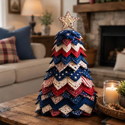 🎄Americana Christmas Tree Quilt Kit – Easy Layered Fabric Holiday Décor for Quilting Lovers