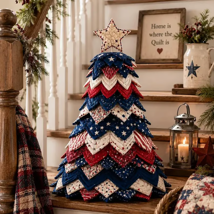 🎄Americana Christmas Tree Quilt Kit – Easy Layered Fabric Holiday Décor for Quilting Lovers