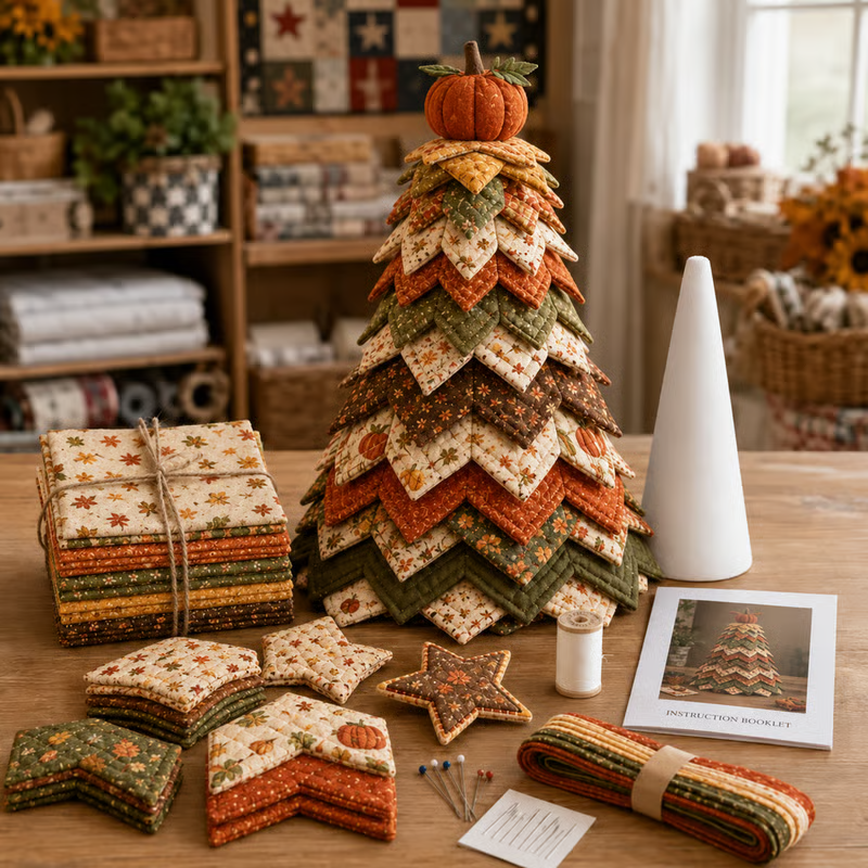🎄Americana Christmas Tree Quilt Kit – Easy Layered Fabric Holiday Décor for Quilting Lovers
