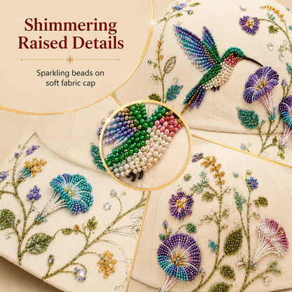 🐦🌸 Premium Hummingbird Garden Beaded Hat DIY Kit | DIY Handmade Floral Cap Decor 🌿🪡✨