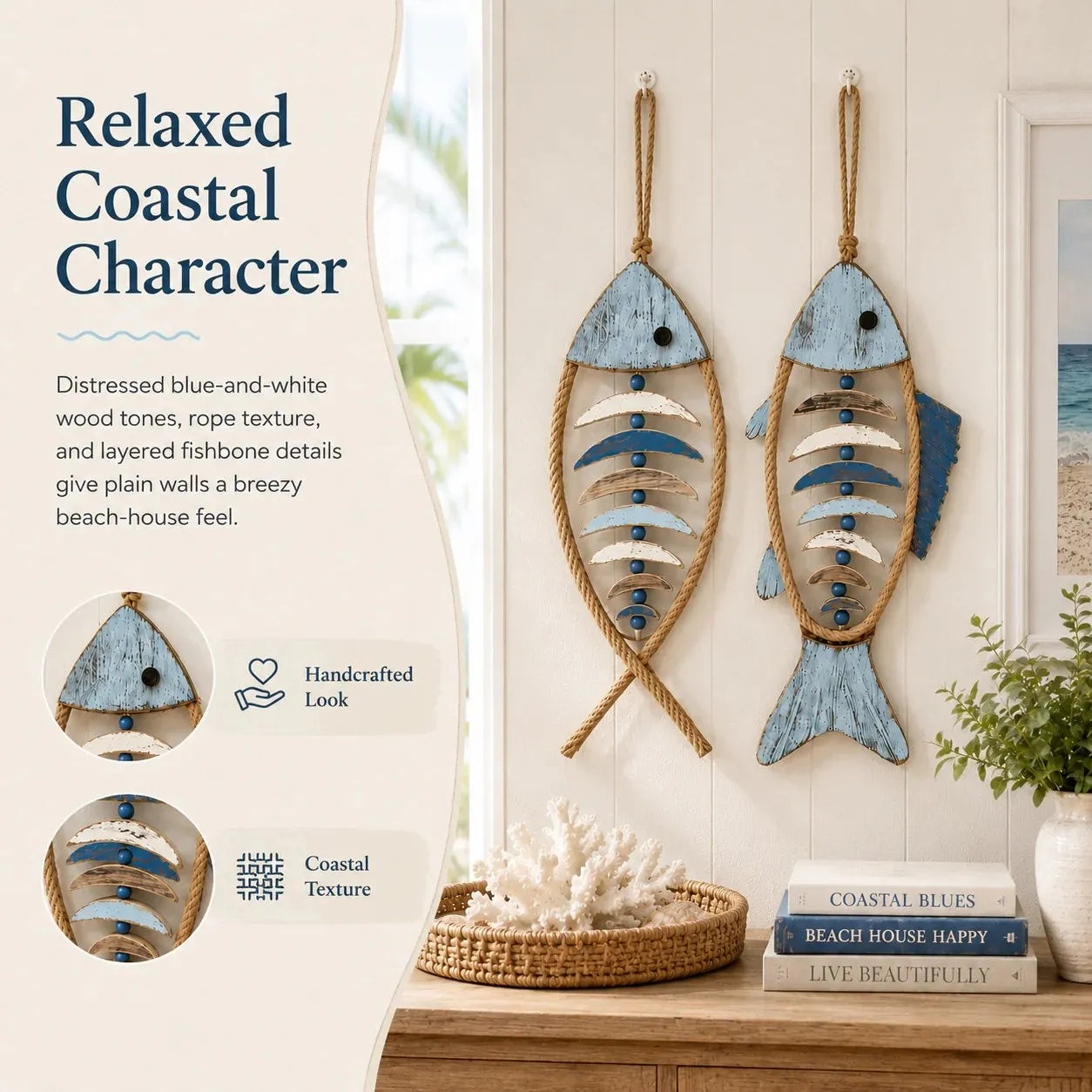 🐟✨ Lighted Coastal Rope Fish Wall Hanging